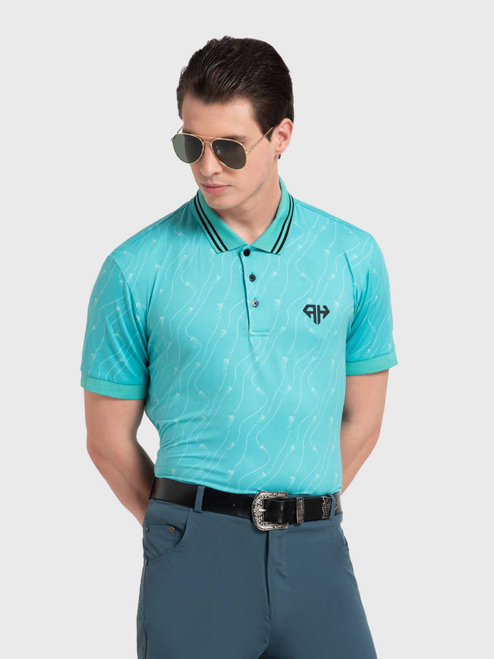 Turquoise Skiing Bolt Polo Tshirt for Men by AH