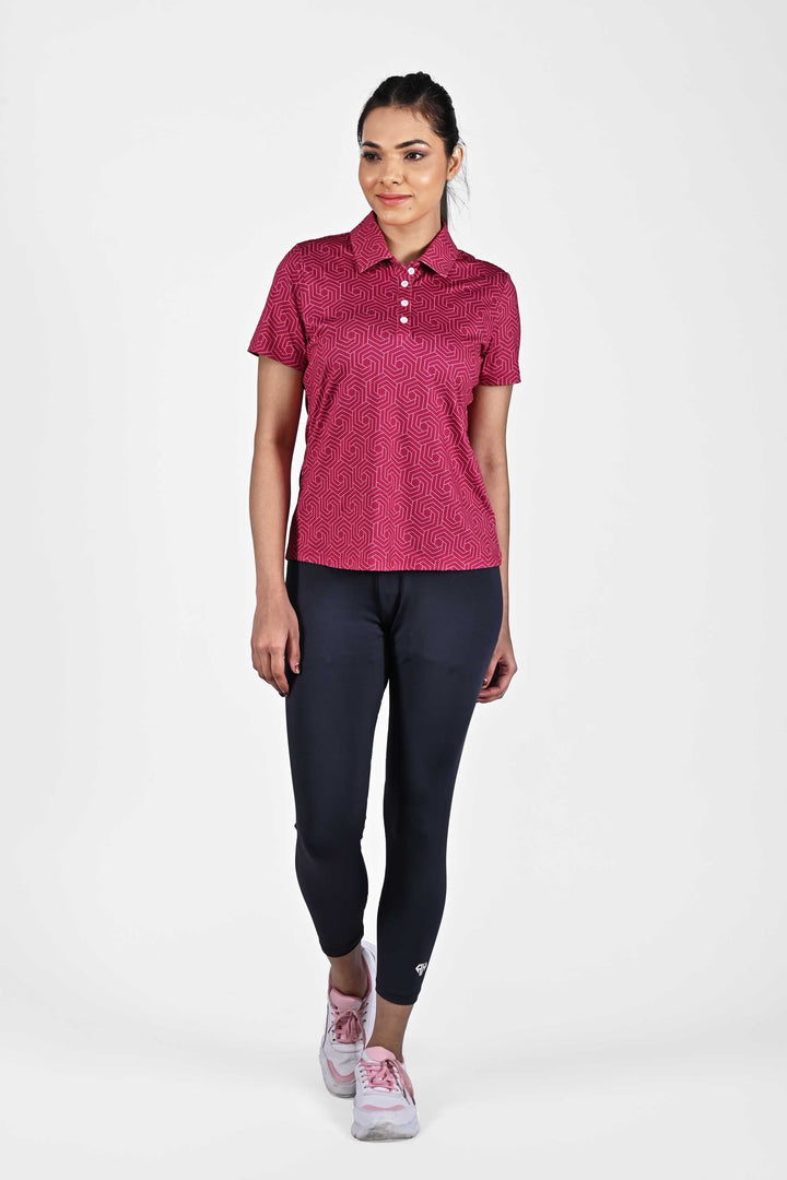 Buy Heavy Pink Geometric Women Polo Shirt by AH