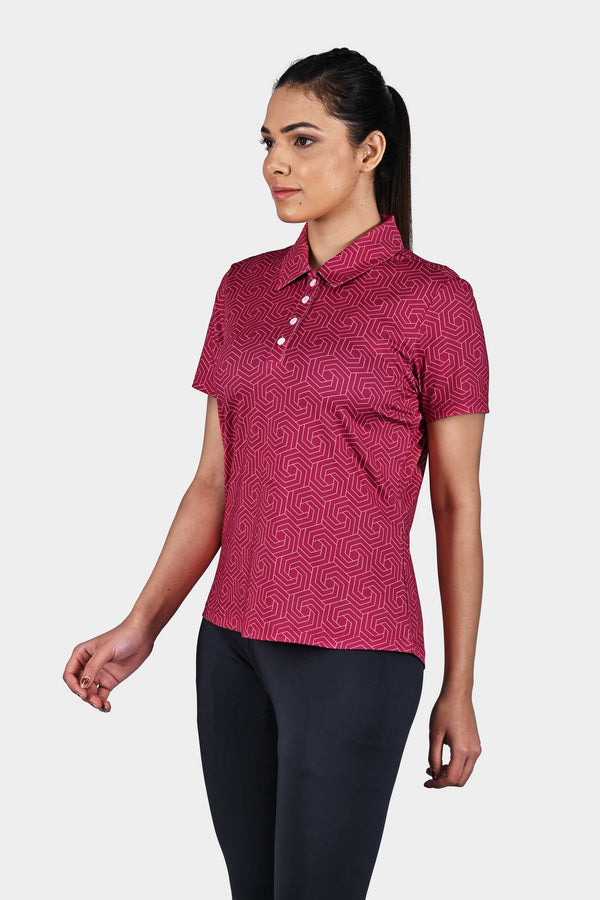 Heavy Pink Geometric AH Women Polo Shirt