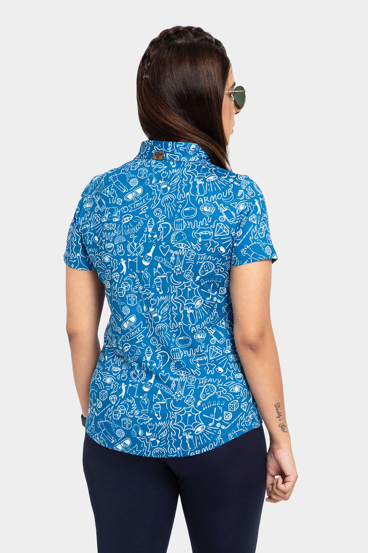 Blue Doodle Women Polo Shirt Online India