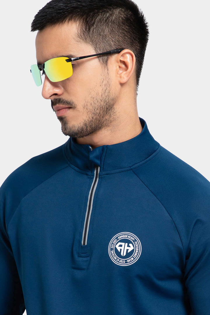 High Neck Blue Polo Jacket for Men
