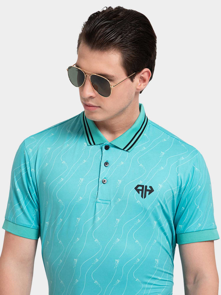 Turquoise Skiing Bolt Polo T Shirt