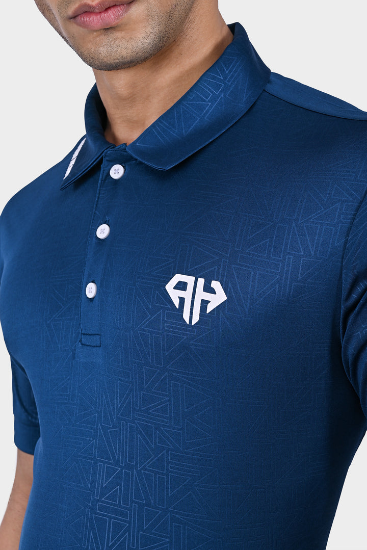Teal Geometric Polo T Shirt for Men