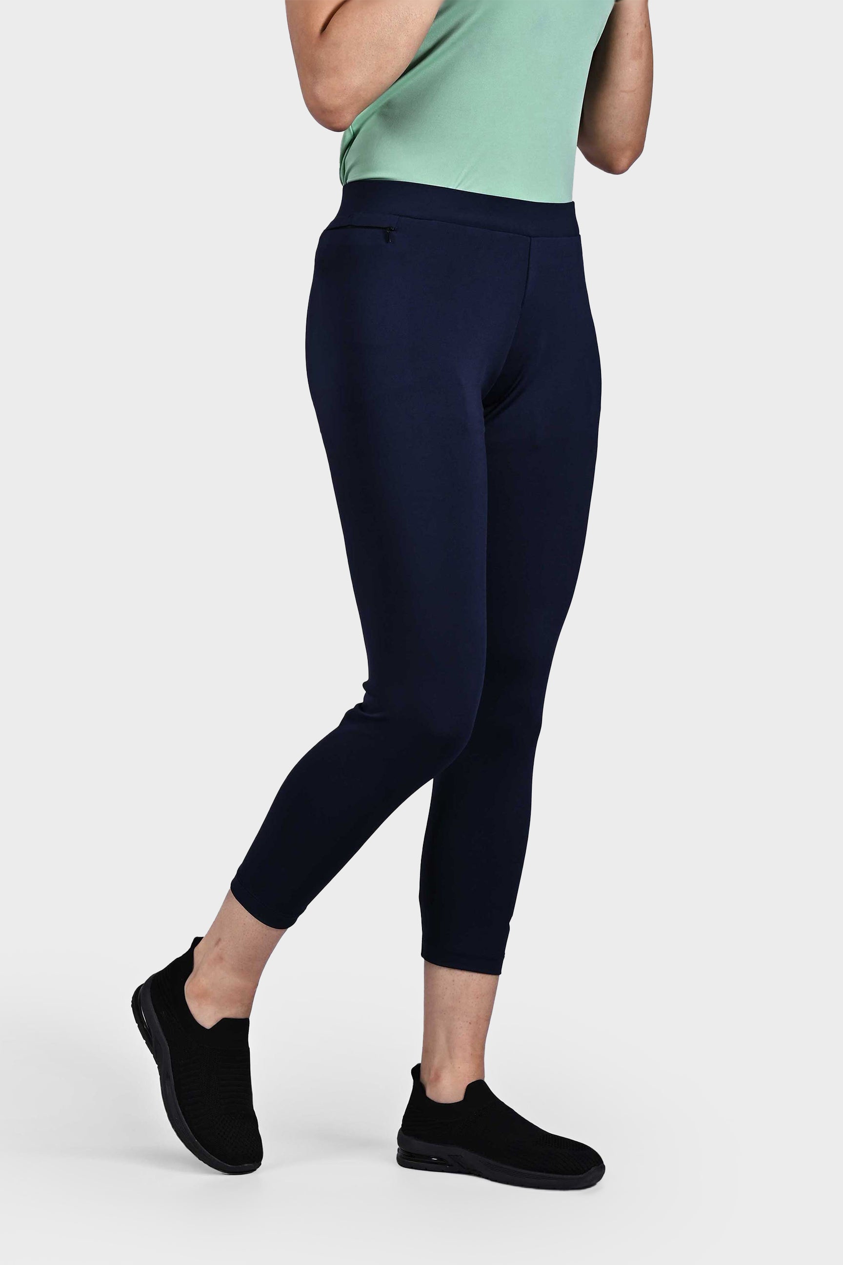 Buy Go Colors Women Solid Dark Jean Blue Cotton Cropped Leggings Online