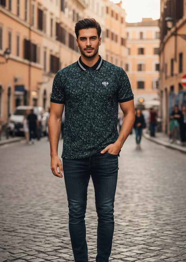 AH Black Botanical Haze Golf Polo